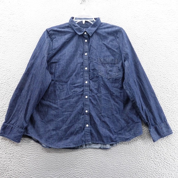 J.Crew Womens 2X Denim Shirt Top Button Down Long Sleeve Classic Blue - Picture 1 of 11
